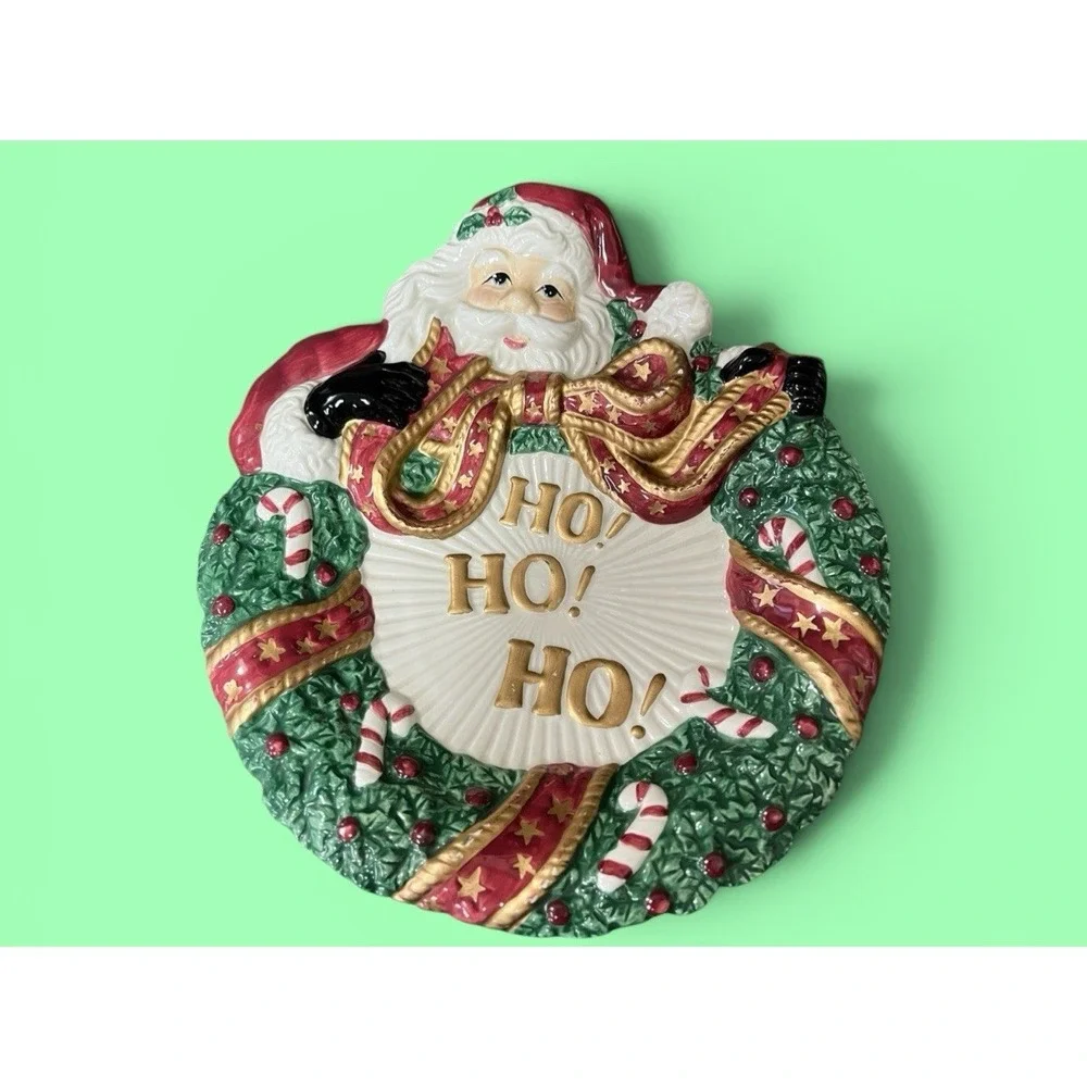 Fitz & Floyd Essentials Ho Ho Ho Santa Claus Canape Plate Christmas Cookies